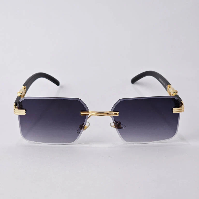 Aura Predator Rimless – Luxury Gold Metal Black Sunglasses (UV400 Premium Edition)