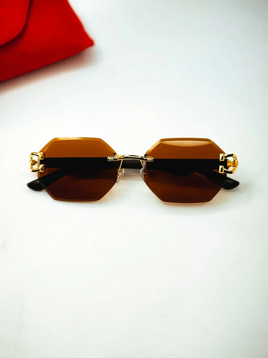 Aura Midnight Tycoon – Luxury Black Gold Rimless Sunglasses (Elite UV400 Edition)