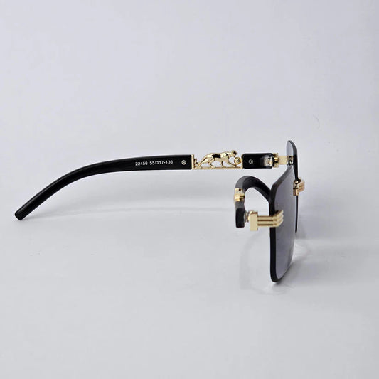 Aura Predator Rimless – Luxury Gold Metal Black Sunglasses (UV400 Premium Edition)