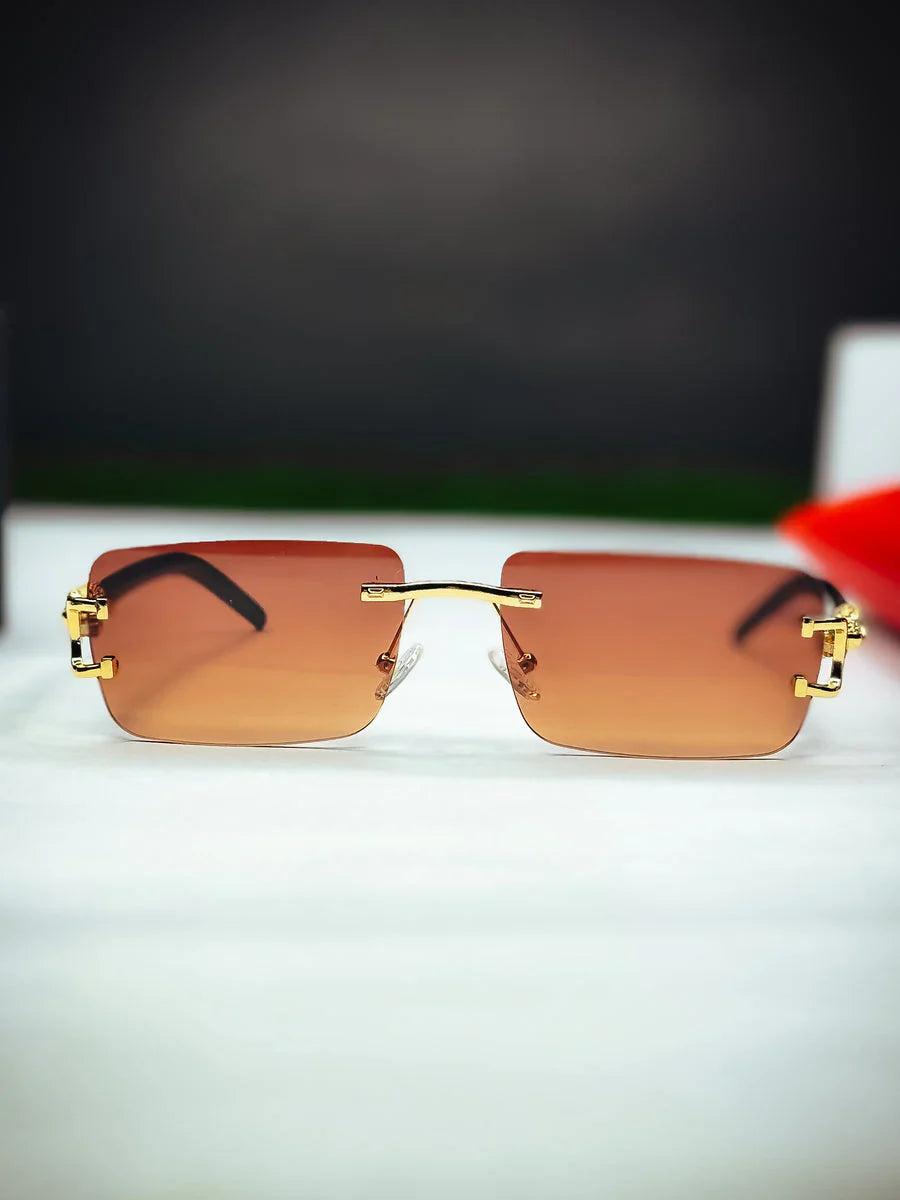 Aura Syndicate Rimless – Premium Brown Luxury Sunglasses (Mafia Edition UV400)
