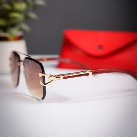 Aura Apex Rimless – Premium Brown Gradient Metal Sunglasses (Luxury UV400 Edition)