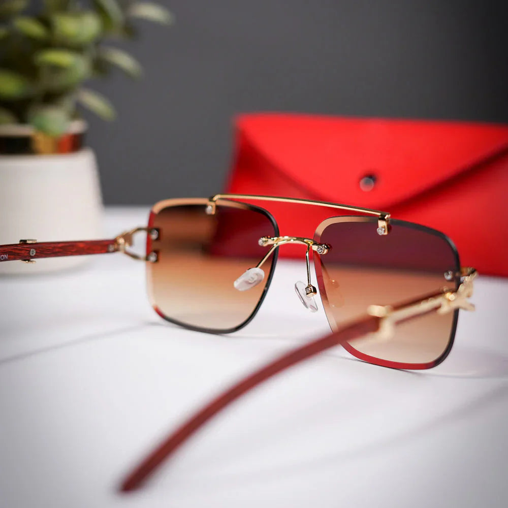 Aura Apex Rimless – Premium Brown Gradient Metal Sunglasses (Luxury UV400 Edition)