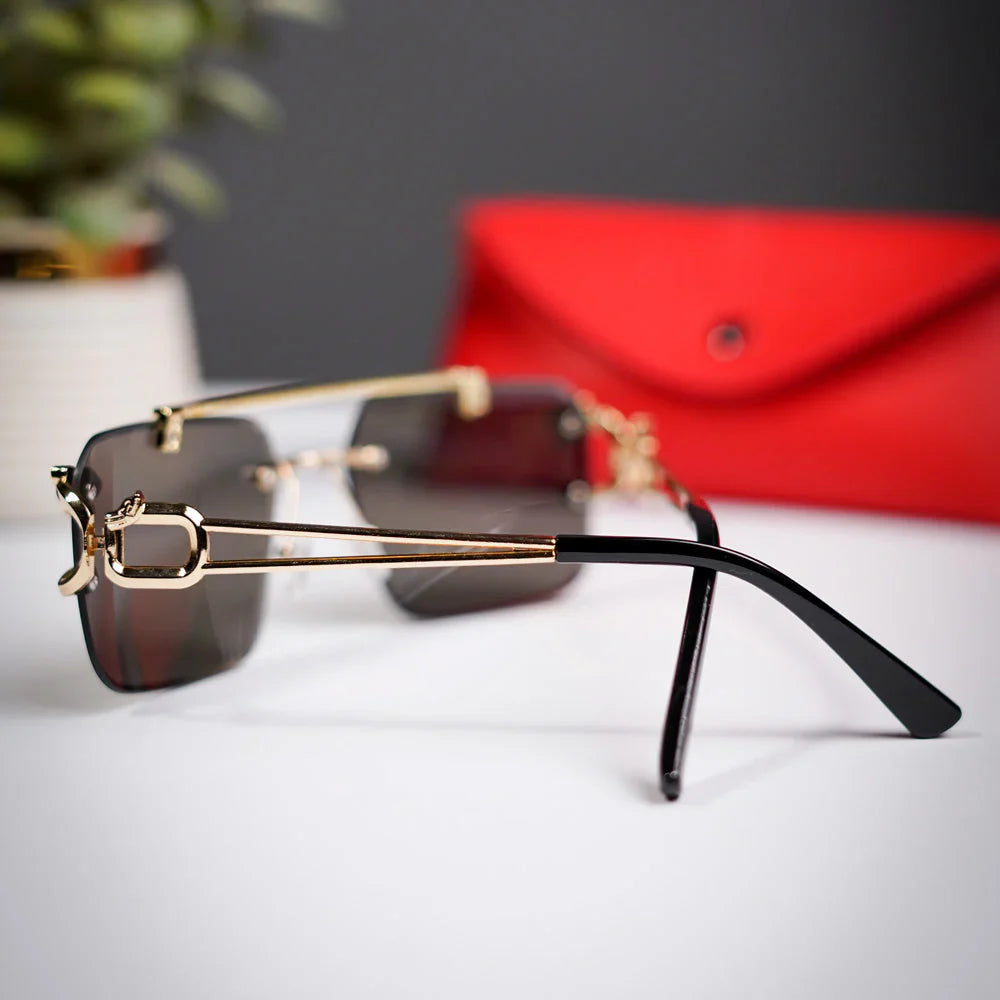 Aura Sovereign Rimless – Premium Gold Metal Luxury Sunglasses (Elite UV400 Edition)