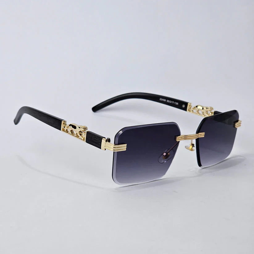 Aura Predator Rimless – Luxury Gold Metal Black Sunglasses (UV400 Premium Edition)