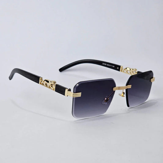 Aura Predator Rimless – Luxury Gold Metal Black Sunglasses (UV400 Premium Edition)