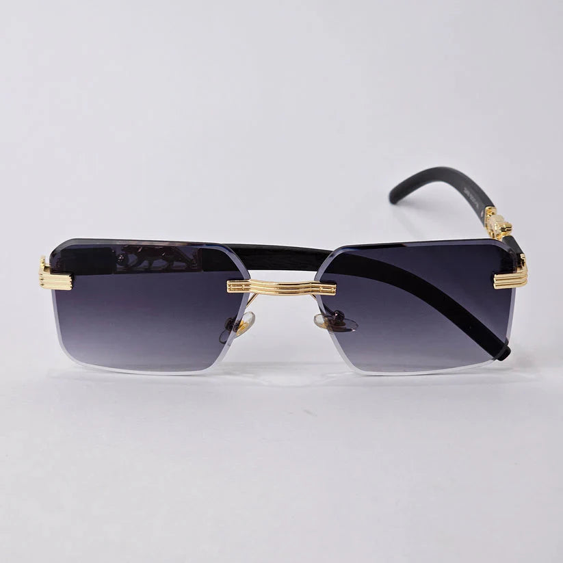 Aura Predator Rimless – Luxury Gold Metal Black Sunglasses (UV400 Premium Edition)