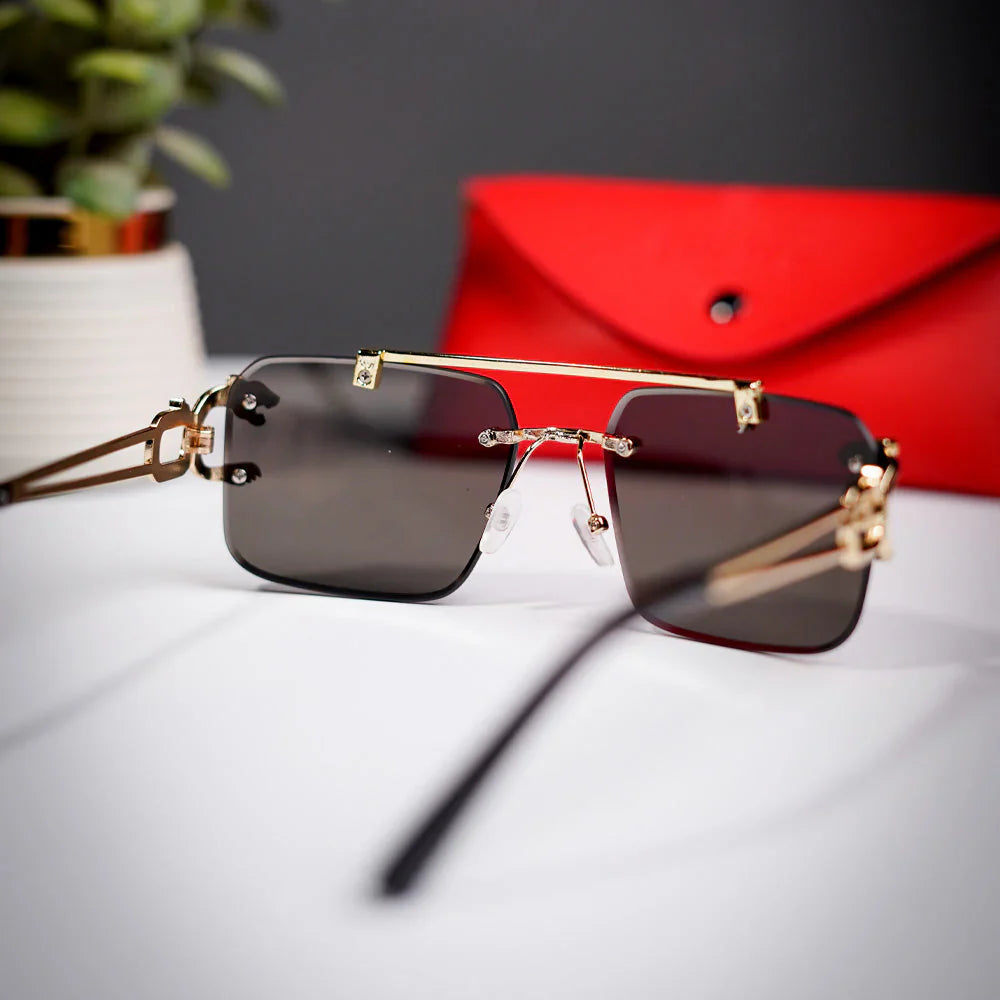 Aura Sovereign Rimless – Premium Gold Metal Luxury Sunglasses (Elite UV400 Edition)