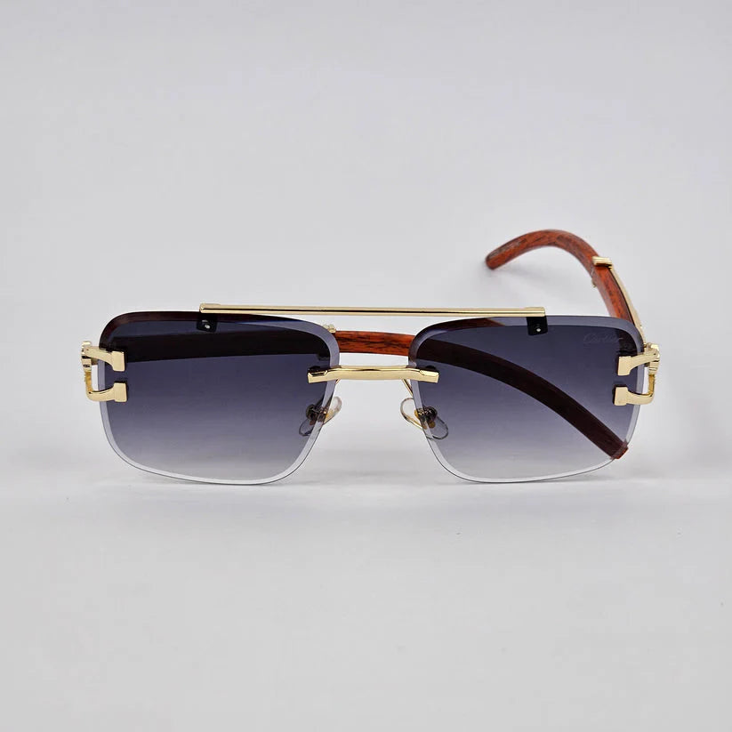 Aura Velocity Rimless – Premium Wood Brown Luxury Sunglasses (UV400 Natural Edition)