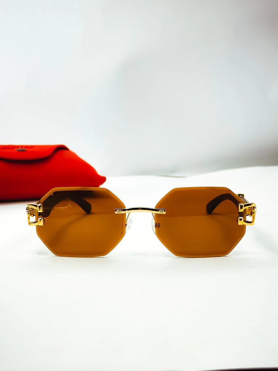 Aura Midnight Tycoon – Luxury Black Gold Rimless Sunglasses (Elite UV400 Edition)