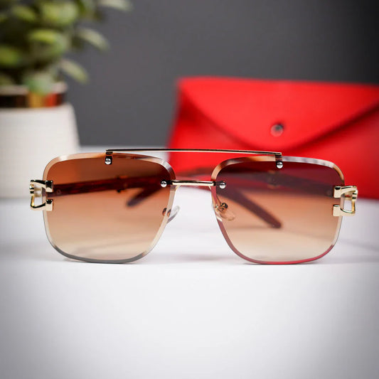 Aura Apex Rimless – Premium Brown Gradient Metal Sunglasses (Luxury UV400 Edition)
